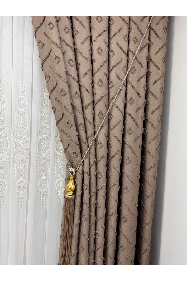 NIVEMESHOME SEDA 3-0006 CAFÉ CORTINA DE TELA PILARES 1/3