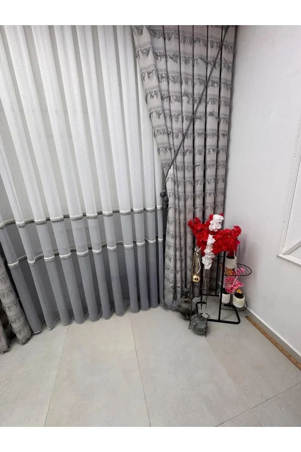 NİVEMESHOME FJ614617 V-60001 ARVEN GRİ 1/3 PİLELİ FON PERDE APM