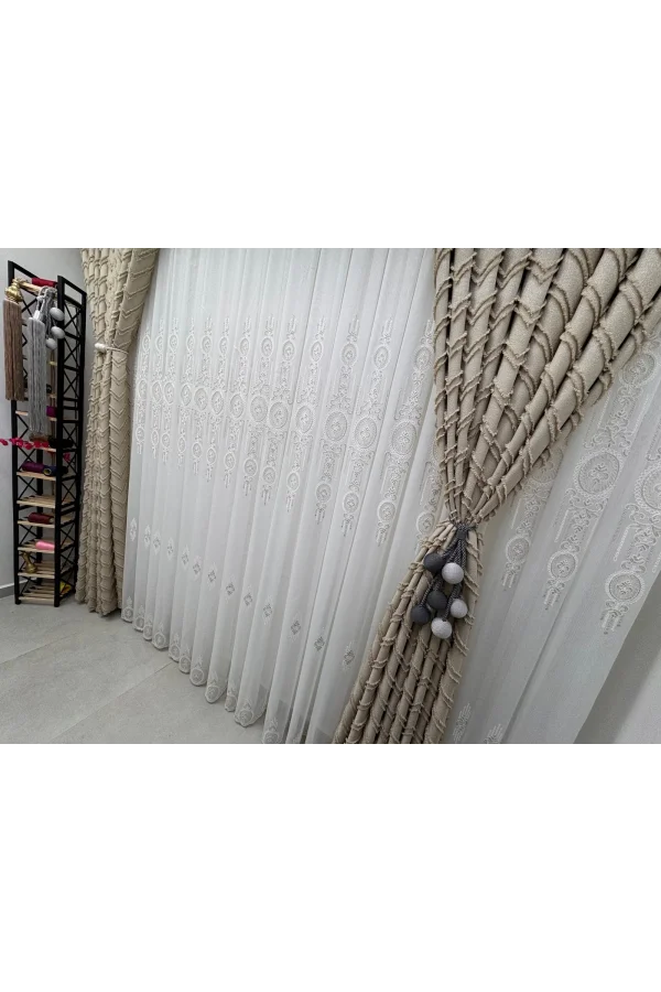 NİVEMESHOME SEDEF VİZON  1/3  PİLELİ  TÜL PERDE APM