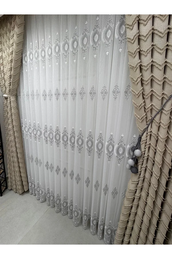 NİVEMESHOME SERAP GÜMÜŞ 1/3 PİLELİ BAMBU TÜL PERDE