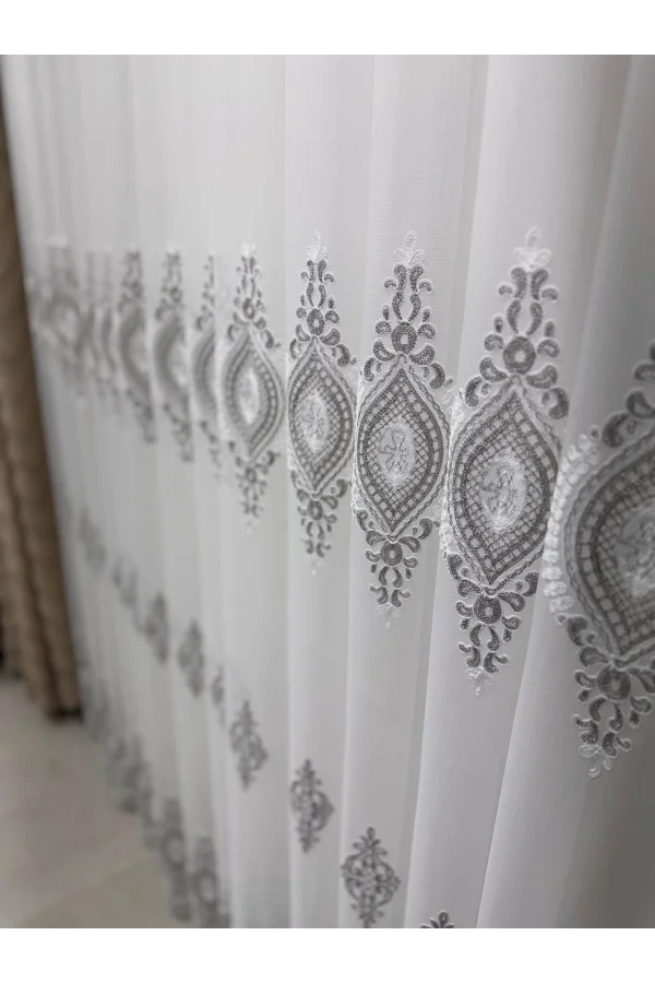 NİVEMESHOME SERAP GÜMÜŞ 1/3 PİLELİ BAMBU TÜL PERDE