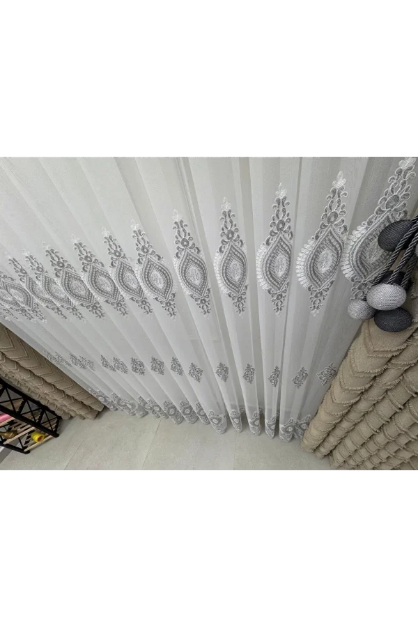 NİVEMESHOME SERAP GÜMÜŞ 1/3 PİLELİ BAMBU TÜL PERDE