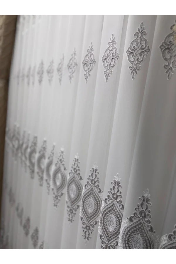 NİVEMESHOME SERAP GÜMÜŞ 1/3 PİLELİ BAMBU TÜL PERDE