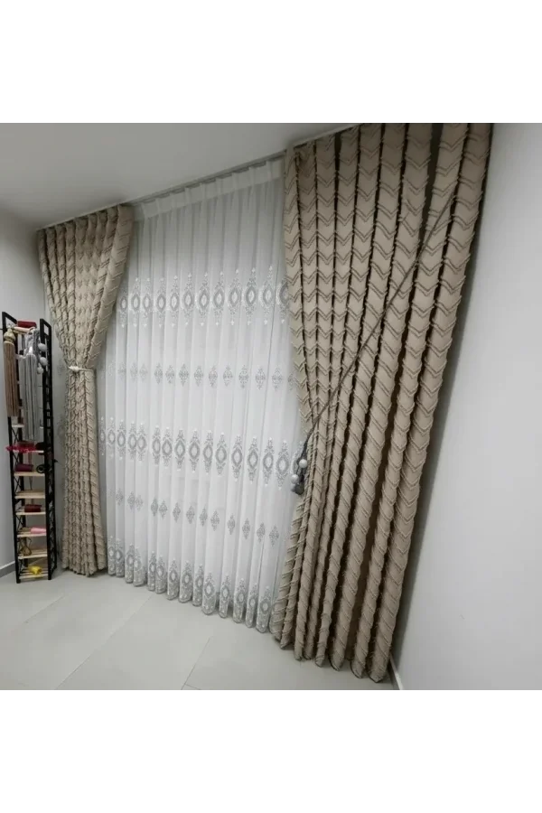 NİVEMESHOME SERAP GÜMÜŞ 1/3 PİLELİ BAMBU TÜL PERDE