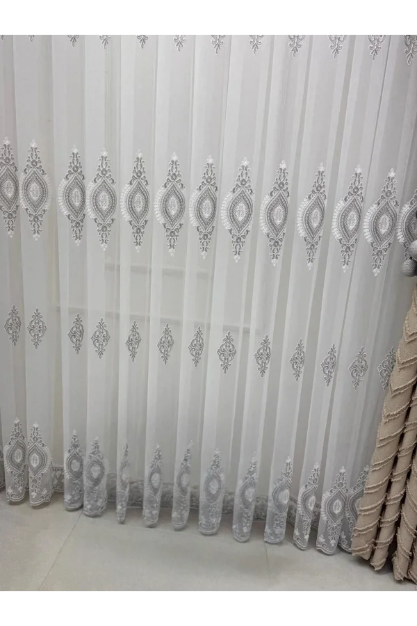 NİVEMESHOME SERAP GÜMÜŞ 1/3 PİLELİ BAMBU TÜL PERDE