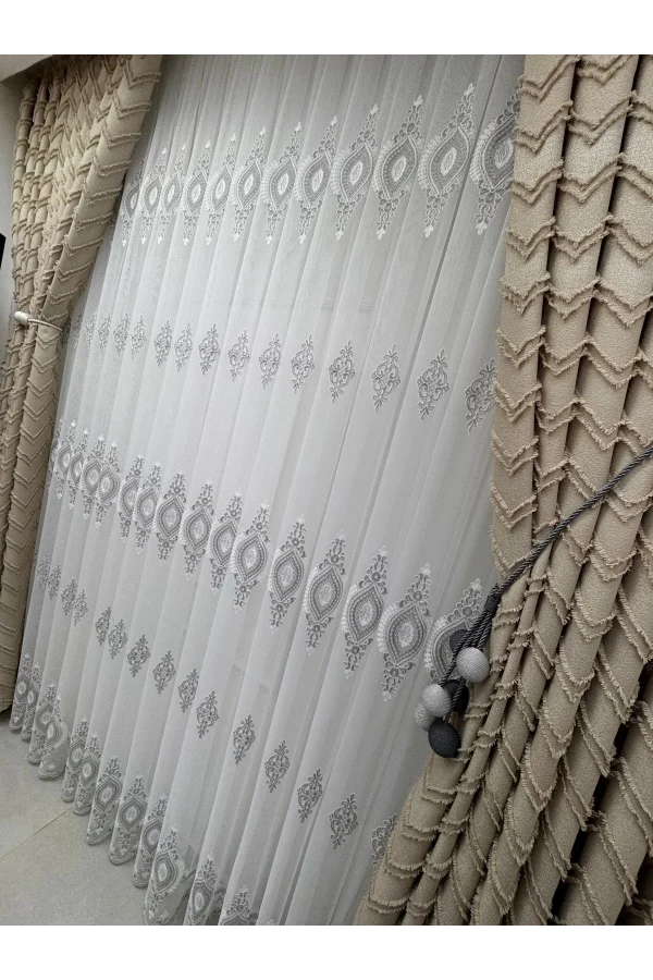 NİVEMESHOME SERAP GÜMÜŞ 1/3 PİLELİ BAMBU TÜL PERDE