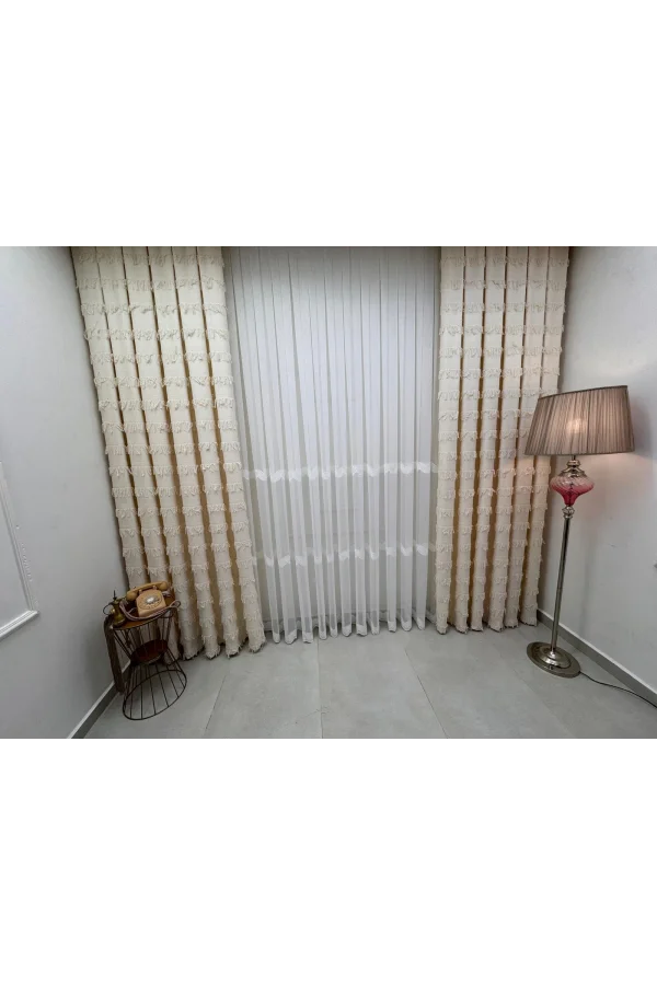 NİVEMESHOME ARVEN EKRU 1/3 PİLELİ FON PERDE APM