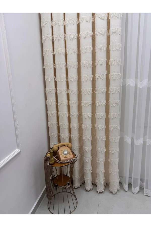 NİVEMESHOME ARVEN EKRU 1/3 PİLELİ FON PERDE APM