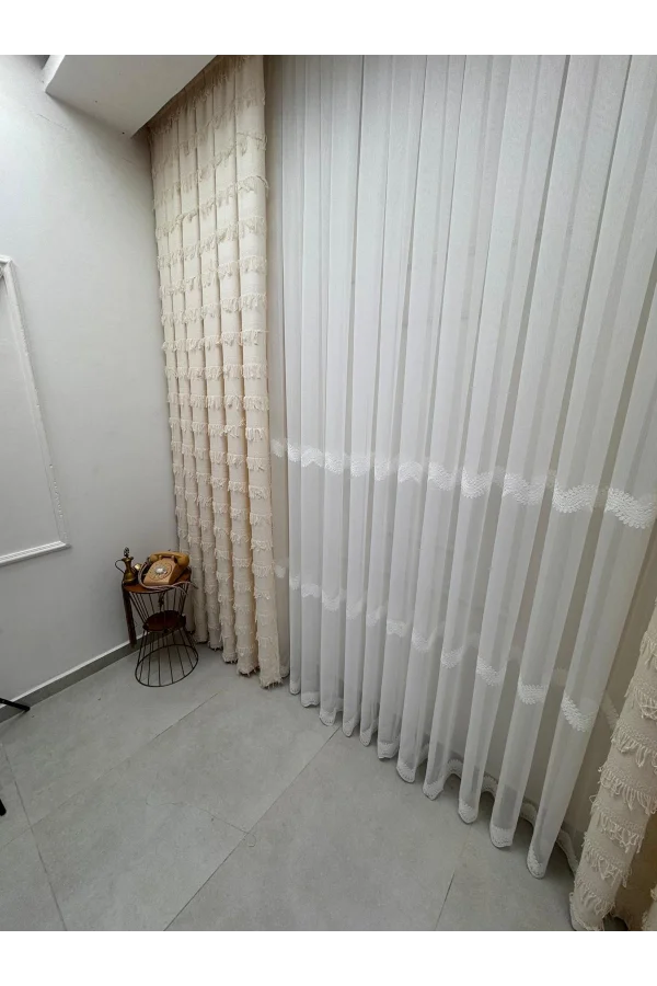 NİVEMESHOME ARVEN EKRU 1/3 PİLELİ FON PERDE APM