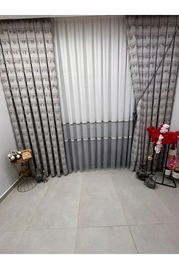 NİVEMESHOME PETEK GRİ 1/3 PİLELİ TÜL PERDE