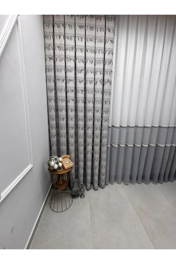 NİVEMESHOME PETEK GRİ 1/3 PİLELİ TÜL PERDE