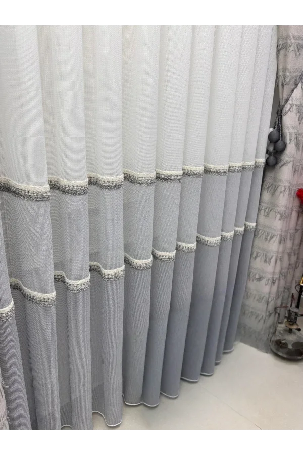 NİVEMESHOME PETEK GRİ 1/3 PİLELİ TÜL PERDE