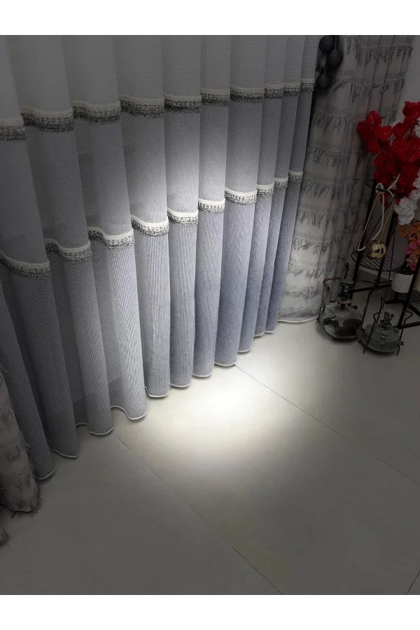 NİVEMESHOME PETEK GRİ 1/3 PİLELİ TÜL PERDE