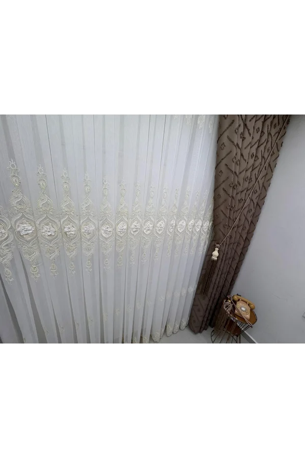 NİVEMESHOME CANSEL GOLD 1/3 PİLELİ TÜL PERDE