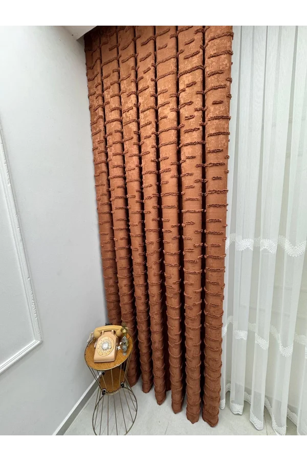 NİVEMESHOME DURU 3-0008 KİREMİT 1/3 PİLELİ FON PERDE