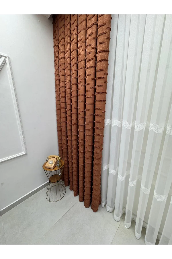 NİVEMESHOME DURU 3-0008 KİREMİT 1/3 PİLELİ FON PERDE