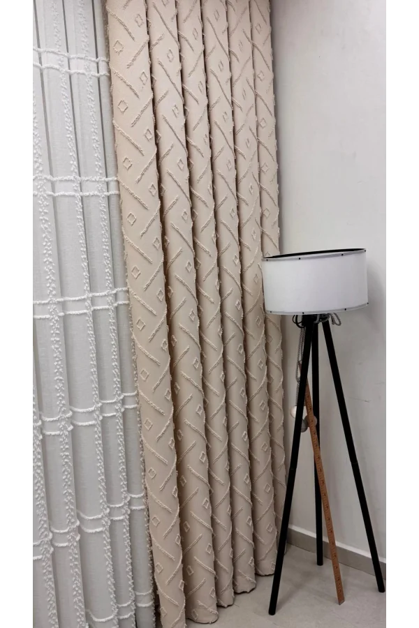 NİVEMESHOME SEDEF 3-0006 V2 BEJ  13 PİLELİ FON PERDE