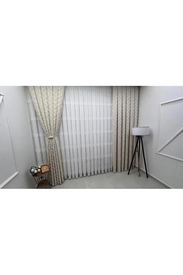 NİVEMESHOME SEDEF 3-0006 V2 BEJ  13 PİLELİ FON PERDE