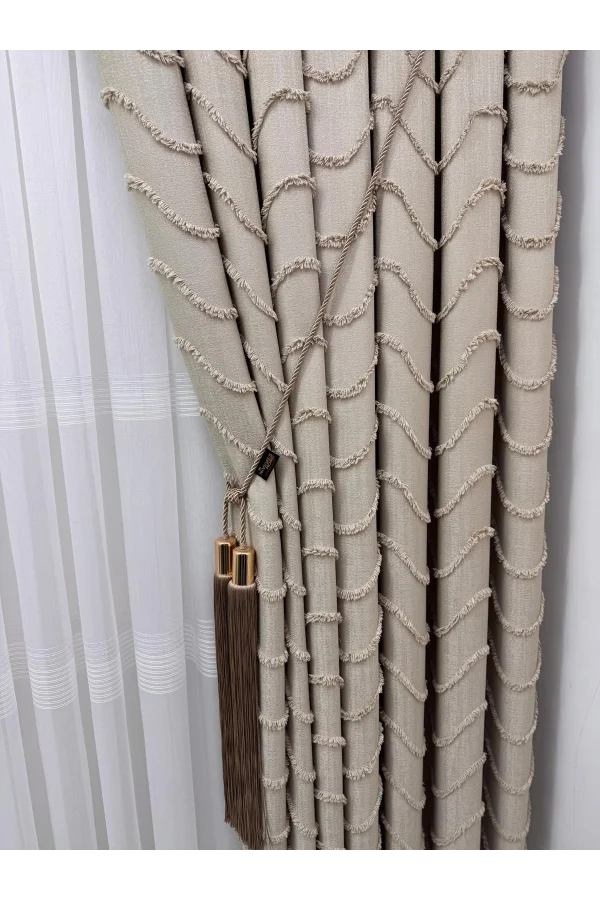 NİVEMESHOME  MİLA  BEJ  1/3 PİLELİ FON PERDE