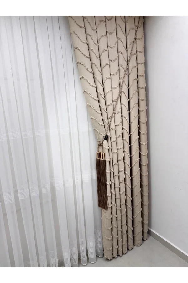 NİVEMESHOME  MİLA  BEJ  1/3 PİLELİ FON PERDE