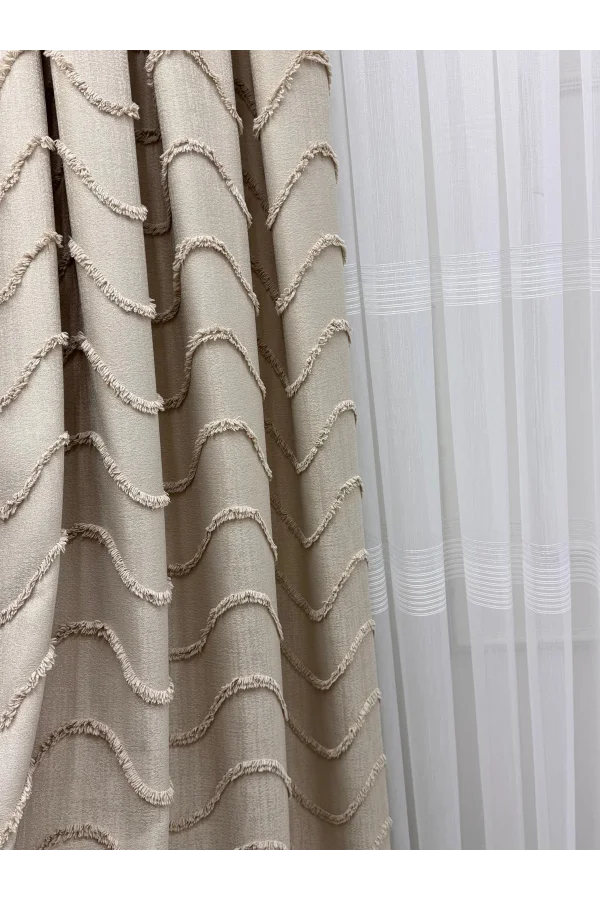 NİVEMESHOME  MİLA  BEJ  1/3 PİLELİ FON PERDE