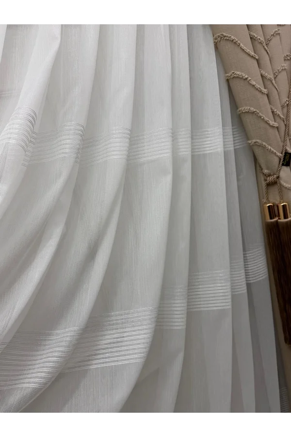 NİVEMESHOME NUEVA TEMPORADA CORTINA DE TUL PLATEADA BRILLANTE CON 3 BANDAS Y 1/3 PLIEGUE.