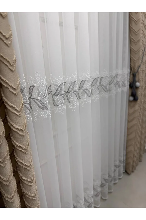 NİVEMESHOME LALE GÜMÜŞ   1/3 PİLELİ  TÜL PERDE APM