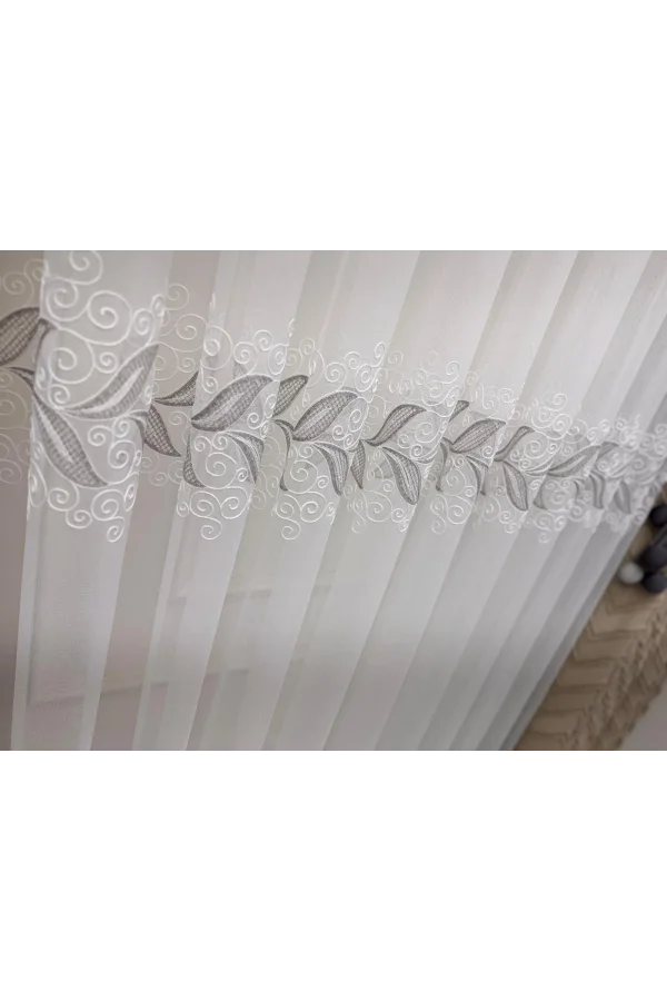 NİVEMESHOME LALE GÜMÜŞ   1/3 PİLELİ  TÜL PERDE APM