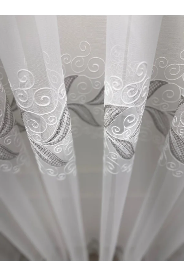 NİVEMESHOME LALE GÜMÜŞ   1/3 PİLELİ  TÜL PERDE APM