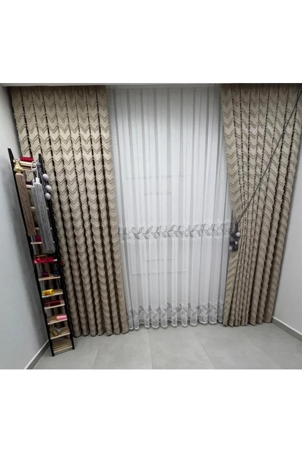 NİVEMESHOME LALE GÜMÜŞ   1/3 PİLELİ  TÜL PERDE APM