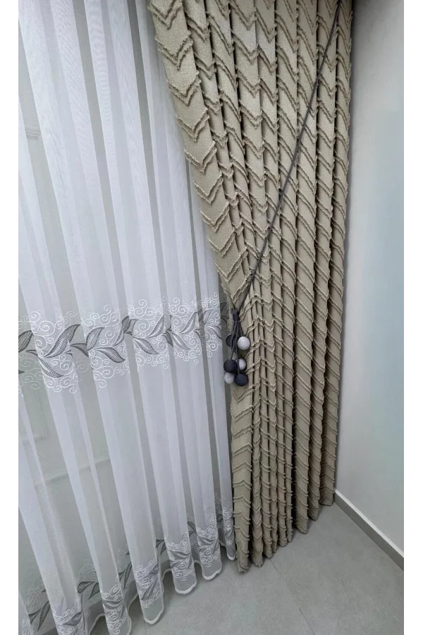 NİVEMESHOME LALE GÜMÜŞ   1/3 PİLELİ  TÜL PERDE APM