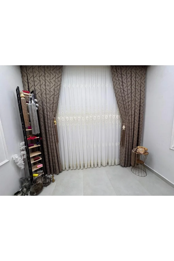 NİVEMESHOME CANSEL GOLD 1/2,5 PİLELİ TÜL PERDE