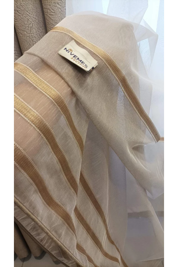 EFTELYA CAPPUCCINO 1/3 DICHTE PLISSIERTE VOILE-VORHANG APC