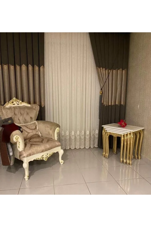 ELBE RICAMATO ORO 1/3 TESSUTO A PILE TENDA DI TULLE APM