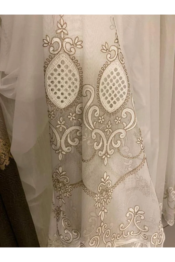 ELBE NAKIŞLI GOLD 1/3 SIK PİLE TÜL PERDE APM