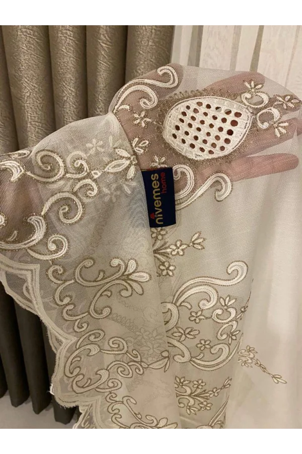 ELBE NAKIŞLI 5034 V-102 GOLD 1/3 SIK PİLE TÜL PERDE APM