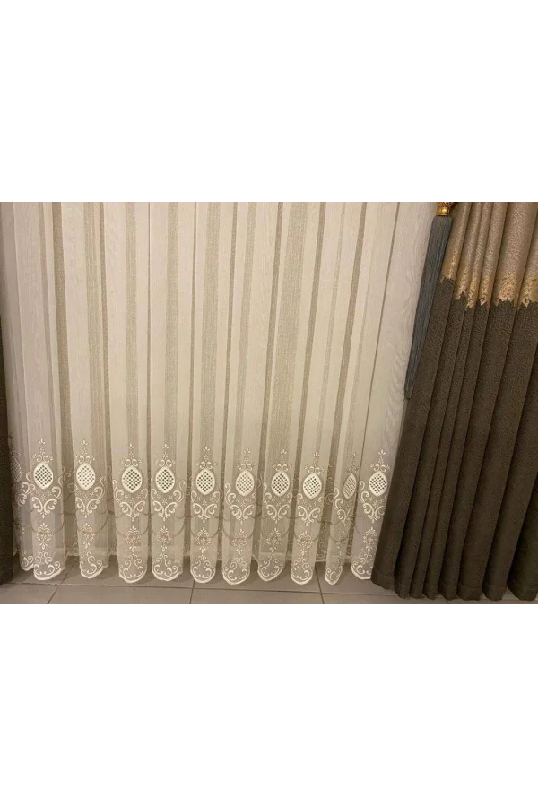 ELBE NAKIŞLI GOLD 1/3 SIK PİLE TÜL PERDE APM