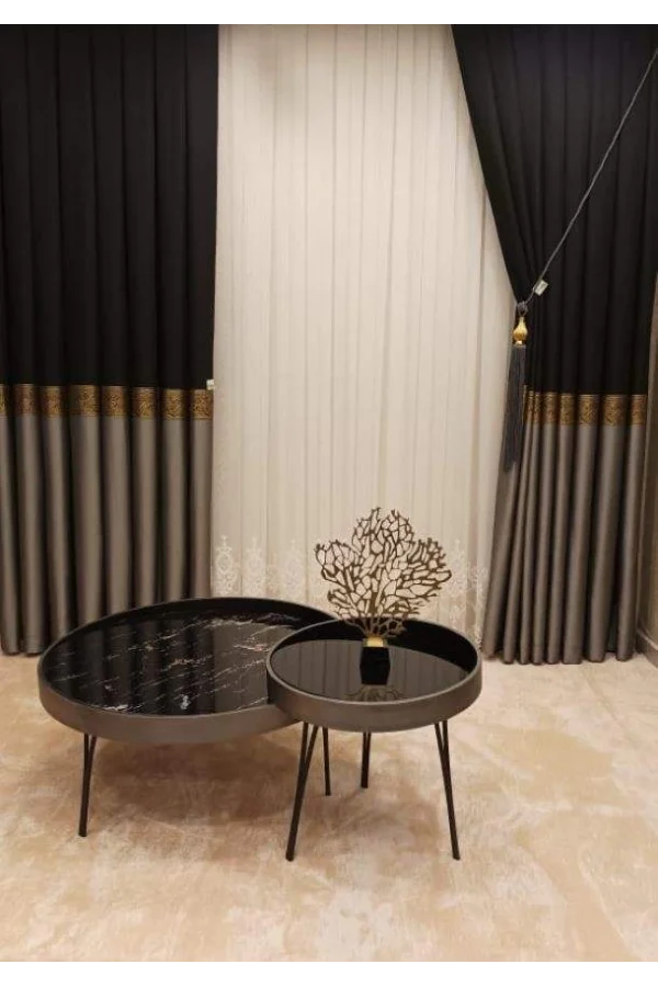 LUSYA SCHWARZ-GRAU 1/3 DICHT FALTENVORHANG PANEELSTOFF APM