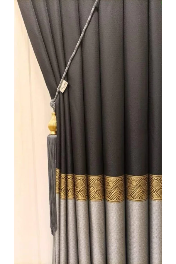 LUSYA SCHWARZ-GRAU 1/3 DICHT FALTENVORHANG PANEELSTOFF APM