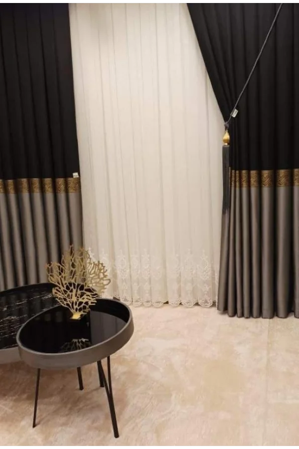 LUSYA SCHWARZ-GRAU 1/3 DICHT FALTENVORHANG PANEELSTOFF APM