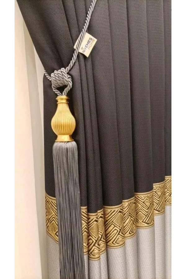 LUSYA SCHWARZ-GRAU 1/3 DICHT FALTENVORHANG PANEELSTOFF APM