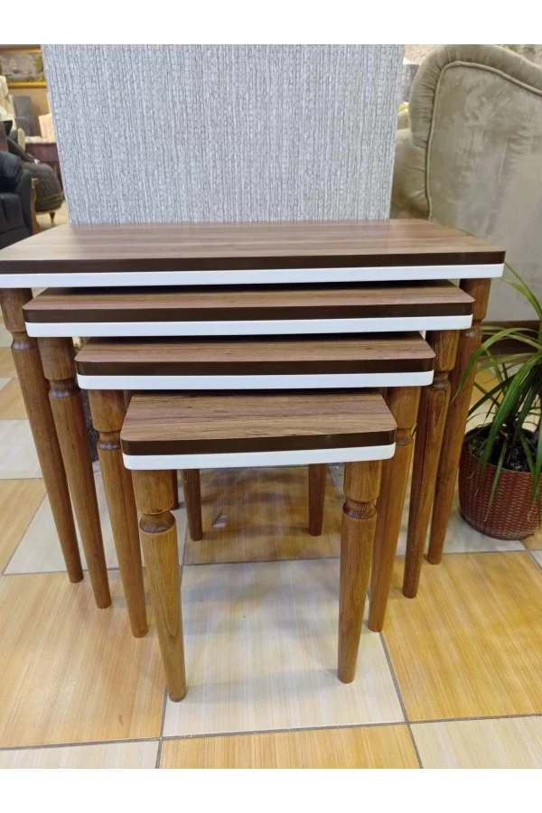 NIVEMESHOME NATURALE NOCE-CREMA SET DI 4 Pouf LUSUSSIMO