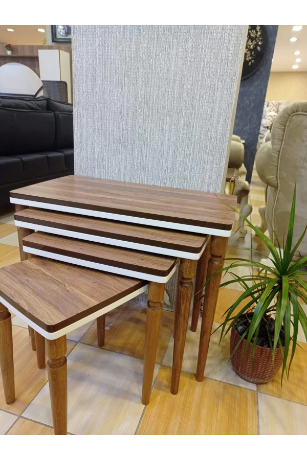 NIVEMESHOME NATURALE NOCE-CREMA SET DI 4 Pouf LUSUSSIMO