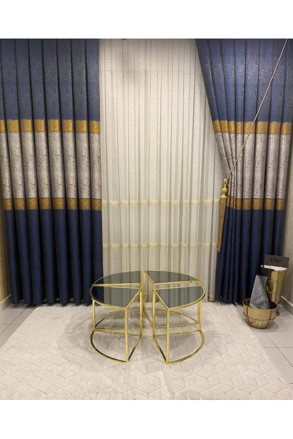 NİVEMESHOME 1/3 SIK PİLE KOLYOS LACİVERT GRİ PANO FON