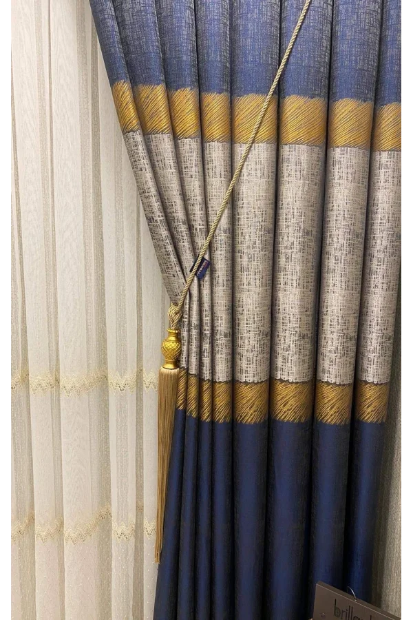 NİVEMESHOME 1/3 SIK PİLE KOLYOS LACİVERT GRİ PANO FON