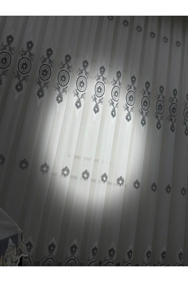 NİVEMESHOME 1453 OSMANLI MOTİFLİ GÜMÜŞ DETAYLI 1/3 SIK PİLELİ TÜL PERDE APM