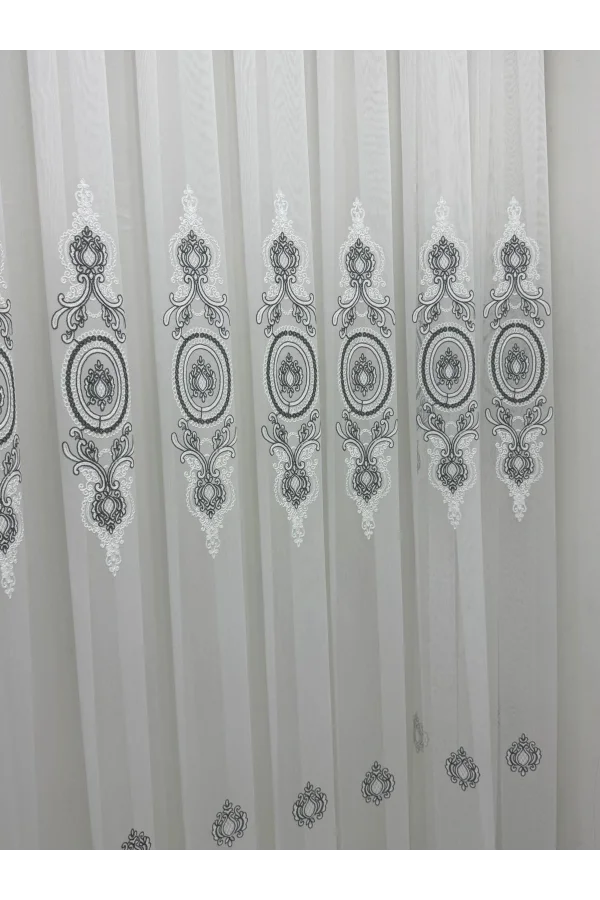 NİVEMESHOME 1453 OSMANLI MOTİFLİ GÜMÜŞ DETAYLI 1/3 SIK PİLELİ TÜL PERDE APM
