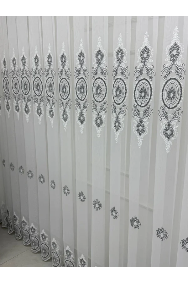 NİVEMESHOME 1453 OSMANLI MOTİFLİ GÜMÜŞ DETAYLI 1/3 SIK PİLELİ TÜL PERDE APM