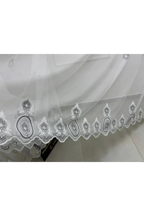 NİVEMESHOME 1453 OSMANLI MOTİFLİ GÜMÜŞ DETAYLI 1/3 SIK PİLELİ TÜL PERDE APM