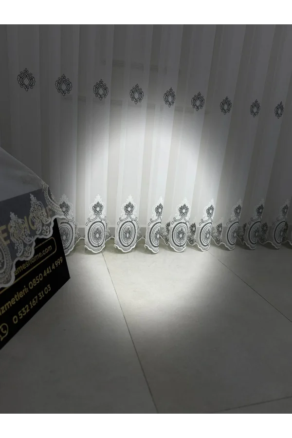 NİVEMESHOME 1453 OSMANLI MOTİFLİ GÜMÜŞ DETAYLI 1/3 SIK PİLELİ TÜL PERDE APM